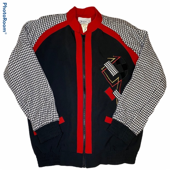 Vintage 80s Joyce checkered abstract bomber jacket - Picture 1 of 5